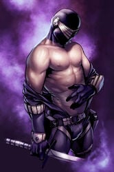 1boy 1male abs bara bodysuit bulge g.i._joe helmet human male male_only muscle muscles muscular muscular_male muscular_thighs partially_clothed shirtless snake_eyes snake_eyes_(g.i._joe) solo tagme tight_clothing