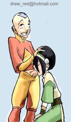 1boy 1boy1girl 1girls aang air_nomad airbender_tattoo anklewear avatar_legends avatar_the_last_airbender blind blowjob clothing earth_kingdom fellatio female headwear human male male/female nickelodeon oral oral_sex reddrew straight straight_hair the_avatar toph_bei_fong wristwear