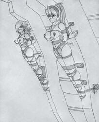 bondage ciel_(mega_man) crossover female human mario_(series) mega_man mega_man_zero monochrome nintendo nipples princess_rosalina raver1357