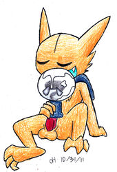 anthro color cum foxred64 fur furry insertion lampent male male_only penis pokemon sableye sitting solo tagme testicles