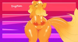 2018 anthro areola big_breasts black_nose breasts canine digital_media_(artwork) dogmom eyelashes female hair huge_breasts long_hair looking_at_viewer mabel_(cherrikissu) mammal nipples nude one_eye_closed pokebii pussy saluki smile solo thick_thighs wink