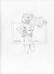 1girls jean_grey keith_dotson marvel marvel_girl monochrome solo x-men