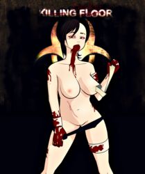 black_hair blood breasts killing_floor monster_girl nipples nude pussy stalker_(kf) yellow_eyes