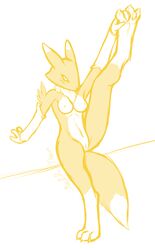 anthro barefoot bird breasts digimon female female_only fur furry furry_breasts furry_ears furry_tail ivory-raven monochrome nude pussy raised_leg renamon simple_background solo tail white_background