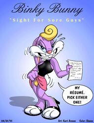 1990s 1995 20th_century anthro binky_bunny color dated female female_only fur furry karri_aronen rabbit skaven_(artist) solo tiny_toon_adventures toony warner_brothers year