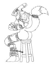 bondage bound digimon kirby line_art monochrome raver1357 renamon