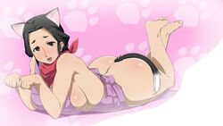 animal_ears artist_request ass black_hair breasts brown_eyes cat_ears cat_tail cute_fang large_breasts naked_apron nyan_koi nyan_koi! oshiruko_(artist) oshiruko_(shiruko) sideboob