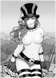 belt black_and_white breasts caitlyn_kiramman dress_removed frilled_panties hat league_of_legends nipples panties rplatt tagme