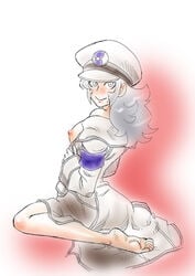 blush breasts clothes color emmet_(pokemon) female female_only hat human nipples pokemon rule_63 side_view solo subway_boss tagme