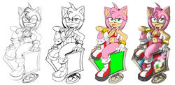 amy_rose anthro bikini boots bracelet breasts clothes color female female_only fur furry furry_only gloves green_eyes hedgehog medium_breasts pink_fur short_hair simple_background sitting solo sonic_(series) the_brave white_background