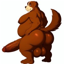 ai_generated ass athos balls big_ass brown_fur bubble_butt canine canine chubby cream_fur dark_nipples dog_tail dogtanian_and_the_three_muskehounds huge_ass huge_balls huge_cock humanoid_penis male male_anthro male_only moobs nipples nude overweight penis puffy_nipples rear_view st_bernard stable_diffusion tail