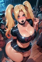 ai_generated big_breasts bimbo black_lipstick black_nails blonde_hair blue_eyes blush choker genderswap_(mtf) goth_girl naruto naruto_(series) naruto_shippuden rule_63 splashthomson thick_thighs twintails uzumaki_naruko