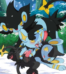 blush color cum day feral fur interspecies luxio luxray male male_only multiple_males nude outdoors penis pokemon pokemon_(species) shinx size_difference tagme testicles ukkappa yaoi