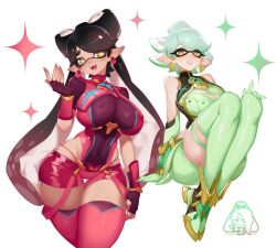 2girls alternate_costume breasts callie_(splatoon) core_crystal cosplay female female_only large_breasts marie_(splatoon) monolith_soft mythra_(xenoblade)_(cosplay) nintendo pyra_(xenoblade)_(cosplay) splatoon tagme xenoblade_(series) xenoblade_chronicles_2