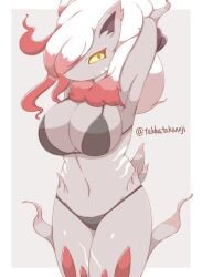 1girls 2022 anthro arms_behind_head big_breasts bikini female female_only generation_8_pokemon hisuian_form hisuian_zoroark looking_at_viewer nintendo pokemon pokemon_(species) red_eyes regional_form_(pokemon) solo takkatakanoji yellow_sclera zoroark