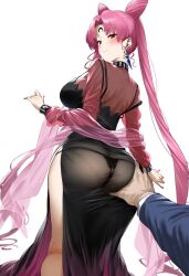 ai_generated big_breasts bishoujo_senshi_sailor_moon black_dress black_lady black_moon black_thong bun_hair chibi_usa clothing deko dress grabbing_ass grabbing_from_behind medium_breasts panties pink_hair pink_hair_female see-through see-through_clothing touching_ass