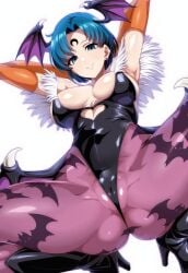 ai_generated ami_mizuno big_breasts bishoujo_senshi_sailor_moon clothing cosplay darkstalkers deko hands_behind_head medium_breasts morrigan_aensland morrigan_aensland_(cosplay) open_legs sailor_mercury squatting tagme