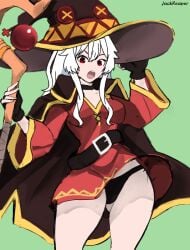 angry big_thighs cape cosplay darkraiteam erispheria female gloves jackreaper kono_subarashii_sekai_ni_shukufuku_wo! light_skin looking_at_viewer medium_breasts megumin open_mouth red_clothing red_eyes spain thighs twitch twitter virtual_youtuber vtuber white_hair witch_hat youtube