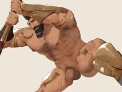 abs atreus_(league_of_legends) balls bara beard biceps big_balls big_penis daddy league_of_legends male male_nipples male_only manly mature_male mohawk mohawk_(hairstyle) muscular_male nipples nude pantheon pecs penis rcamerion riot_games tattoos