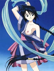 1girls anime_nose black_hair braid breasts female human kunoichi long_hair misao_makimachi ninja nipples pale-skinned_female pale_skin rurouni_kenshin shounen_jump solo tagme