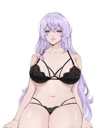 1girls belly big_breasts big_thighs black_bra black_panties black_swan_(honkai:_star_rail) black_underwear bra breasts clothed_variant female_focus female_only honkai:_star_rail light-skinned_female light_skin long_hair long_hair_female modnyykotik mole mole_on_thigh navel panties purple_hair purple_hair_female solo solo_female solo_focus stomach thighs tummy waist