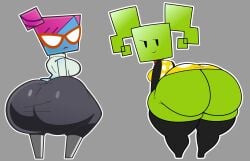 2girls ass ass_focus crouching green_hair green_skin jutsapostion looking_back mario_(series) mimi_(super_paper_mario) nastasia nintendo paper_mario presenting_hindquarters squatting super_paper_mario thick_thighs upskirt