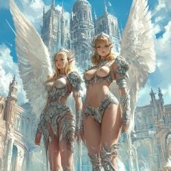 ai_generated angel armored_female breasts breasts_out darkinea_realm female female_focus humanoid light-skinned_female light_skin revealing_clothes slim_waist thick_thighs