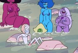 2024 5girls accurate_art_style alternate_version_available amethyst_(steven_universe) areolae big_breasts blue_body blue_eyes blue_hair blue_skin blush breasts cartoon_network embarrassed embarrassed_nude_female female_only flat_chest garnet_(steven_universe) gem_(species) hairy_pussy lapis_lazuli_(steven_universe) nude nude_female nude_filter pearl_(steven_universe) peridot_(steven_universe) pubes pubic_hair purple_body purple_skin pussy pussy_lips screenshot self_upload steven_universe su_edits vagina water white_hair