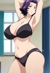 1girls ai_generated arisato_yu big_breasts black_lingerie black_underwear female female_only grand_blue hamaoka_azusa lingerie purple_hair underwear