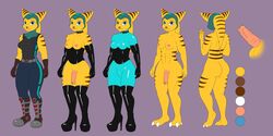 2018 angela_cross_(ratchet_and_clank) anthro blue_eyes breasts clothing collar corset dickgirl facial_piercing feline fur futanari harness intersex leather lingerie lombax looking_at_viewer lumekat mammal model_sheet nipples nose_piercing nose_ring nude piercing ratchet_and_clank rubber video_games