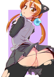 alisa_southerncross animal_ears anus ass blush brown_eyes cat_ears keroro_gunsou looking_back orange_hair pantyhose pussy red_phantom skirt torn_clothes torn_pantyhose uncensored