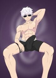 arm_behind_head jujutsu_kaisen satoru_gojo solo_male white_hair