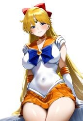 ai_generated big_breasts bishoujo_senshi_sailor_moon bow clothing deko large_breasts sailor_venus skirt white_background