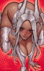 1girls all_fours big_breasts black_fingernails blush boku_no_hero_academia breast_squeeze brown_skin bunny_girl chocker chubby_thighs cute dark-skinned_female dark_skin deviantart_username dress eyelashes hair_flowing_over inspyart lipstick long_eyelashes long_hair looking_at_viewer looking_up looking_up_at_viewer mirko miruko my_hero_academia on_all_fours painted_nails passive patreon_logo rabbit rabbit_ears rabbit_girl rabbit_tail ready_for_sex red_background red_eyes ripped_clothing round_ass rumi_usagiyama shiny_clothes sleeves solo_female solo_focus submissive submissive_female thick_ass thick_thighs thunder_thighs tight_clothing tights usagiyama_rumi waiting_for_sex white_dress white_hair