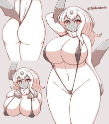 1girls 2023 absol anthro arm_behind_head ass big_breasts bikini female female_only generation_3_pokemon huge_breasts light_blush long_hair looking_at_viewer nintendo pokemon pokemon_(species) red_eyes skimpy skimpy_bikini sling_bikini slingshot_bikini slingshot_swimsuit solo takkatakanoji thick_ass white_hair