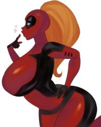 1girls 2020s 2024 2d 2d_(artwork) 5_fingers ass bbibiarts big_ass big_breasts big_thighs blonde_hair bodysuit bracelet breasts deadpool_corps eyelashes female female_focus female_only hand_on_hip heart hearts_around_head hi_res highres hips hourglass_figure lady_deadpool large_ass large_breasts large_thighs lips marvel marvel_comics mask masked masked_female pinup side_view simple_background slim_waist solo solo_female solo_focus thick_thighs thighs wanda_wilson white_background wide_hips