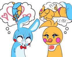 anthro blush bow_(feature) dirty_thoughts duo female five_nights_at_freddy's five_nights_at_freddy's_2 from_behind_position hand_holding humanoid male male/female omegamax scottgames sex simple_background toy_bonnie_(fnaf) toy_chica_(fnaf) white_background