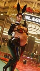 1girls 3d african african_female ass belly big_ass big_belly big_breasts breasts bunny_ears bunny_suit capcom cleavage clubzenny dark-skinned_female dark_skin female gun huge_breasts pregnant resident_evil resident_evil_5 rifle sheva_alomar solo thick_thighs