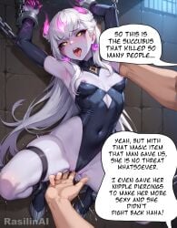 1girls ahe_gao ahe_gao ai_generated black_sclera bondage bondage bound breasts dark_sclera defeated_villainess demon_girl dialogue evelynn female fingering forced_orgasm helpless league_of_legends long_hair nipple_piercing rape rasilinai restrained small_breasts speech_bubble squirting stable_diffusion succubus text text_bubble white_hair