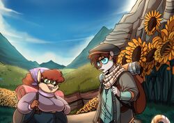 chubby_female feline fox_girl mountains sunflowers