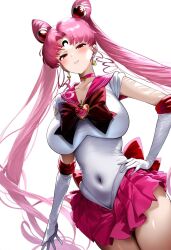 ai_generated big_breasts bishoujo_senshi_sailor_moon black_dress black_lady black_moon bun_hair chibi_usa clothing deko large_breasts pink_hair pink_hair_female skirt