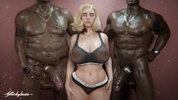 1girls 2boys big_breasts big_penis billie_eilish blacked blacked_clothing blonde_hair cock_ring dark-skinned_male huge_breasts interracial light-skinned_female stickybuns