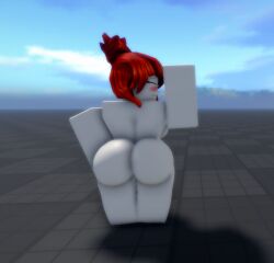 3d acorn_hair ass back_view big_ass big_breasts big_butt blush breasts covering_face curvy curvy_body curvy_female hand_on_hip mistytwist pale_skin pussy red_hair roblox roblox_game robloxian tagme thighs tits white_skin