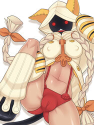 :3 blazblue broken_zipper cat_tail highres hoodie one_leg_up panties suspenders taokaka underwear