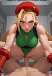 1boy 1boy1girl 1girls ai_generated athletic_female blonde_hair blonde_hair_female blue_eyes braid braided_hair braided_twintails cammy_white closed_mouth clothed clothed_female clothed_female_nude_male clothed_sex clothing cowgirl_position crimsonpulse female female_focus fit fit_female green_clothing hat leotard leotard_aside looking_at_viewer male panties_aside penis pov pussy red_hat riding riding_penis sex street_fighter vaginal_penetration white_female white_male white_skin