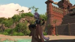 2futas 3d animated beach blowjob bottomless cat_ears cat_tail catgirl dark-skinned_futanari eutrope fellatio final_fantasy_xiv futa_on_futa futa_only grabbing_own_breast long_hair masturbating masturbating_during_fellatio miqo'te oral oral_sex outside outside_sex rei_crowl squatting squatting_oral_position tagme video wicked_thunder