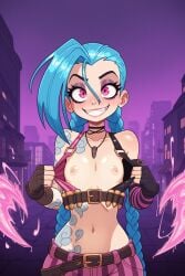 ai_generated breasts exposed_breasts female female_only flashing jinx_(league_of_legends) league_of_legends small_breasts solo tagme