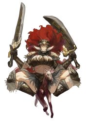 1girls armor big_ass big_breasts bigger_female elden_ring female female_only fromsoftware genderswap_(mtf) helmet huge_breasts leonard_(elden_ring) miaojiangyou midriff riding riding_horse rule_63 size_difference starscourge_radahn sword thick_thighs thighs upskirt