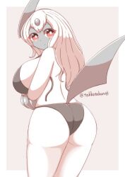 1girls 2022 absol anthro arms_under_breasts ass big_breasts bikini female female_only generation_3_pokemon light_blush long_hair looking_at_viewer looking_back looking_back_at_viewer nintendo pokemon pokemon_(species) rear_view red_eyes solo takkatakanoji thick_ass white_hair