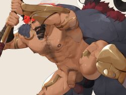 abs atreus_(league_of_legends) balls bara beard biceps big_balls big_penis daddy gay league_of_legends male male/male male_nipples male_only manly mature_male mohawk mohawk_(hairstyle) muscular_male nipples nude ornn pantheon pecs penis rcamerion riot_games size_difference tattoos